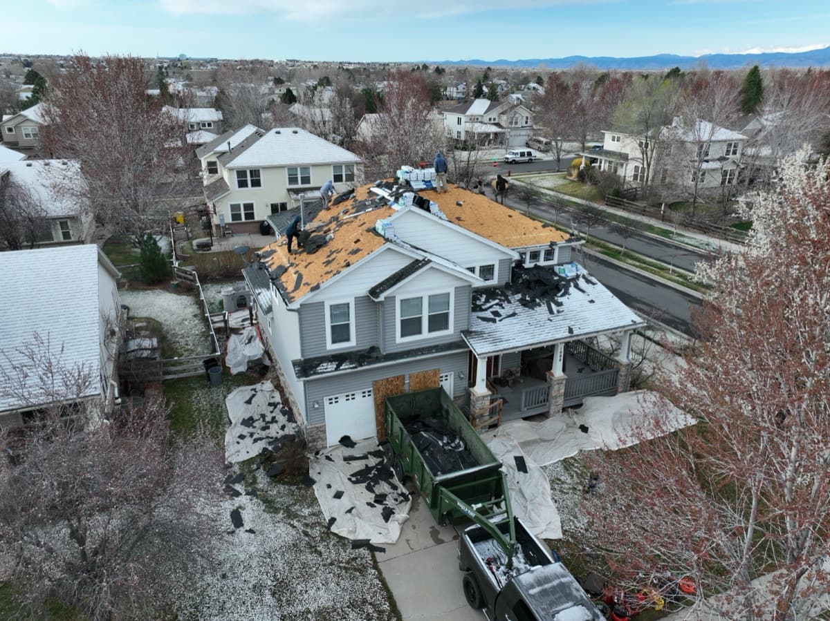 Aerial view of completed roof by Gates Enterprises in Colorado