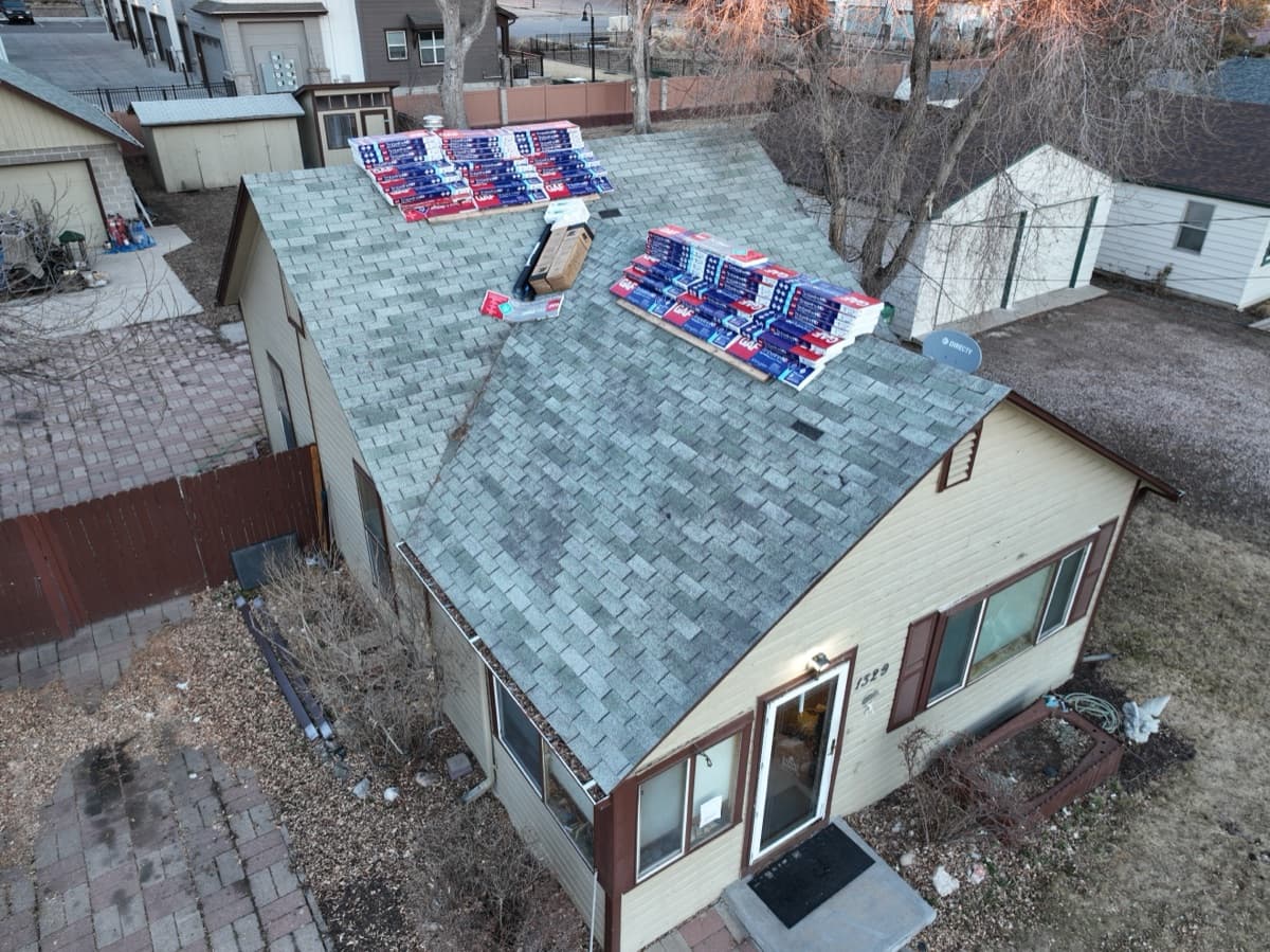 GAF roofing products loaded on a build by Gates Enterprises